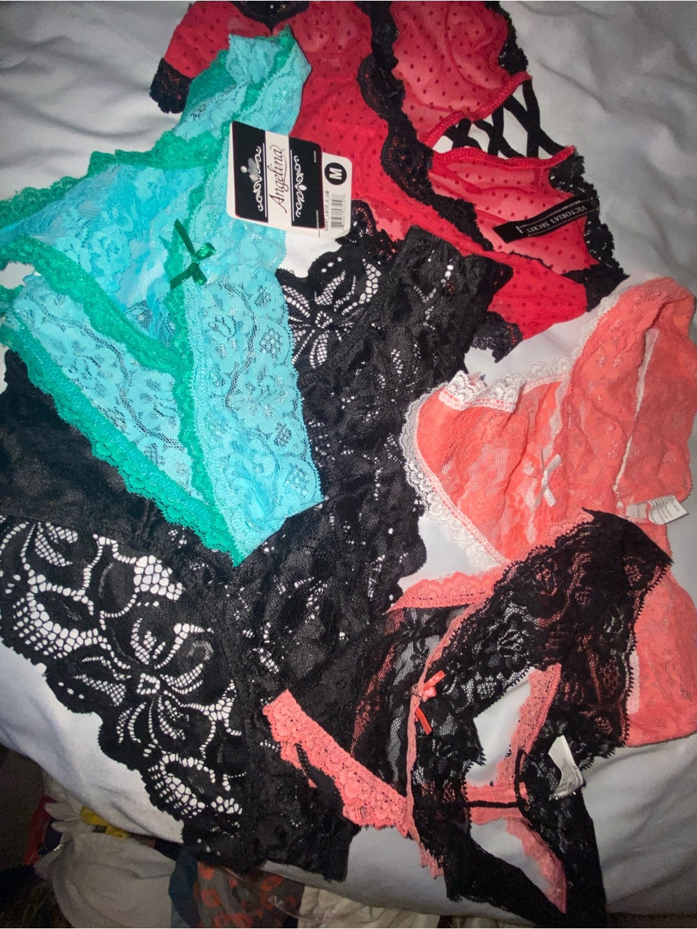 Victoria's Secret Lace Panty Bundle in Black, Coral, Teal, Red